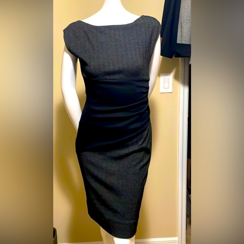 DIANE VON FURSTENBERG GREY WOOL SILK BODY CONSCIOUS RUCHED EMPIRE WAIST DRESS 6